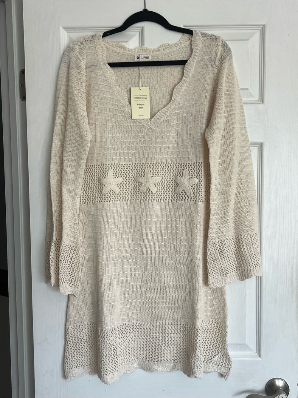 Cupshe Cream Crochet Star Knit Beach Cover-Up